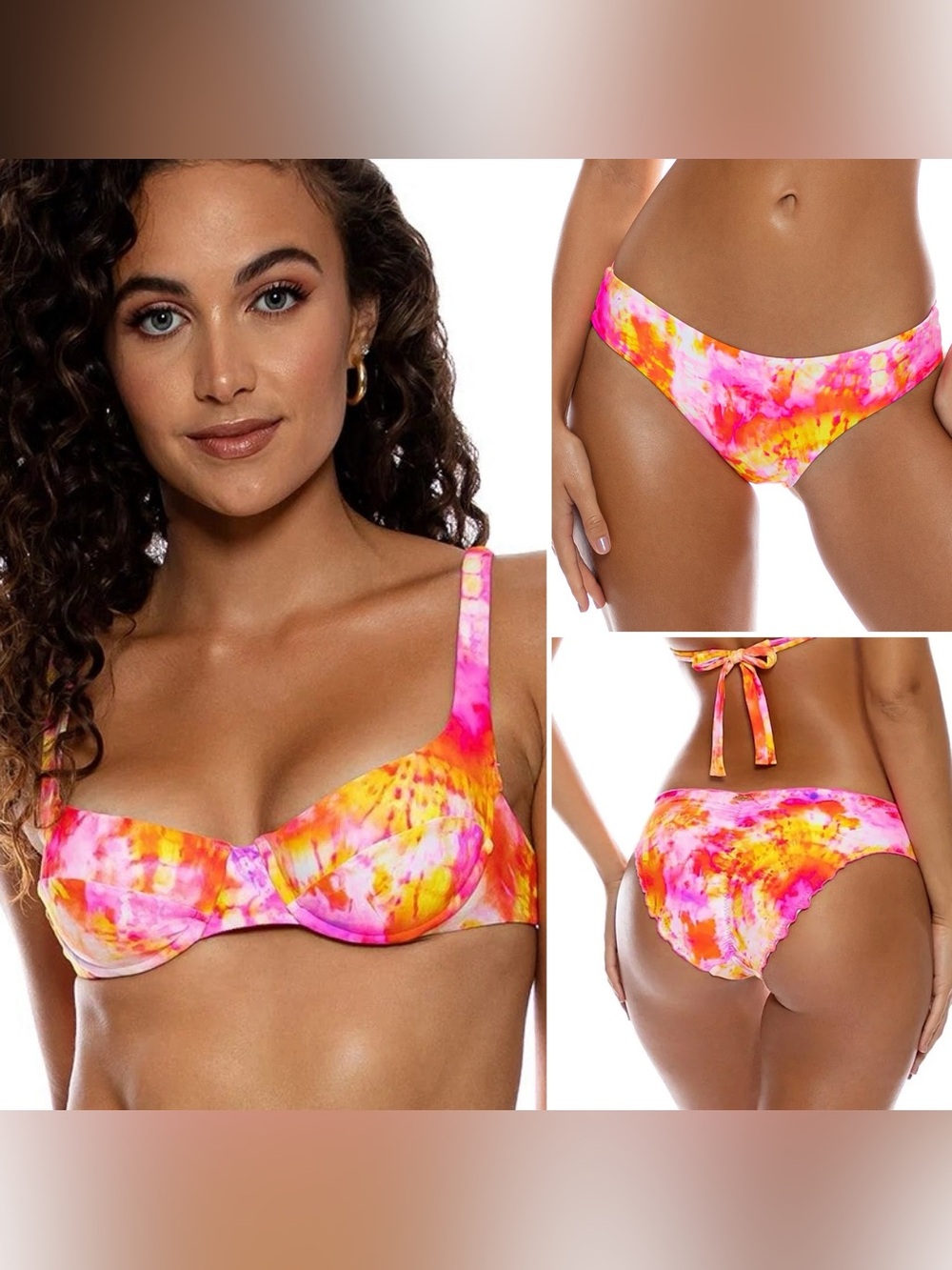 Luli Fama Pink Orange Yellow Tie-Dye Bikini Set